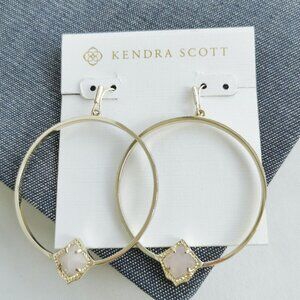 Kendra Scott Elberta Hoop Earrings. Gold Rose Quartz